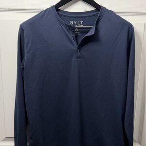 BYLT Drop Cut Henley Long Sleeve Premium Basics Shirt Medium